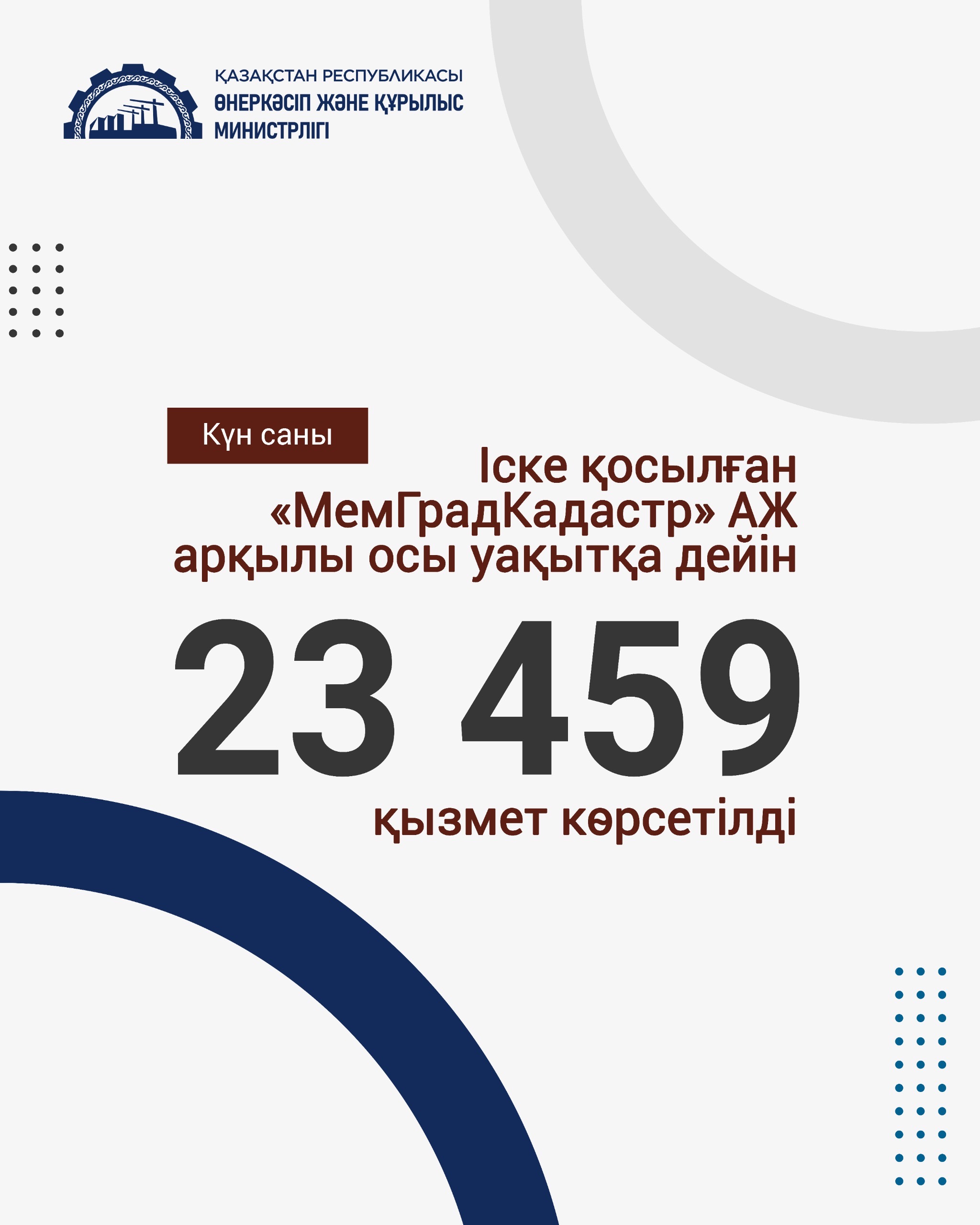 2024 жылғы 31 қазанда іске қосылған «МемГрадКадастр» АЖ арқылы осы уақытқа дейін 23 459 қызмет көрсетілді.