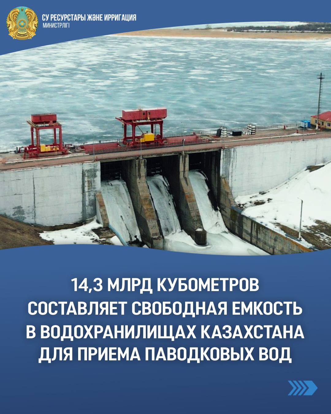14,3 млрд кубометров составляет свободная емкость в водохранилищах Казахстана для приема паводковых вод