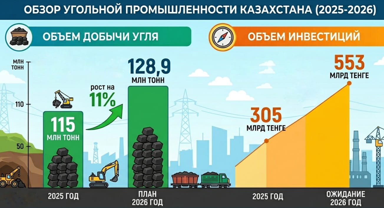 Қазақстан көмір өндіру көлемін ұлғайтып, жарты триллион теңге инвестиция тартпақ
