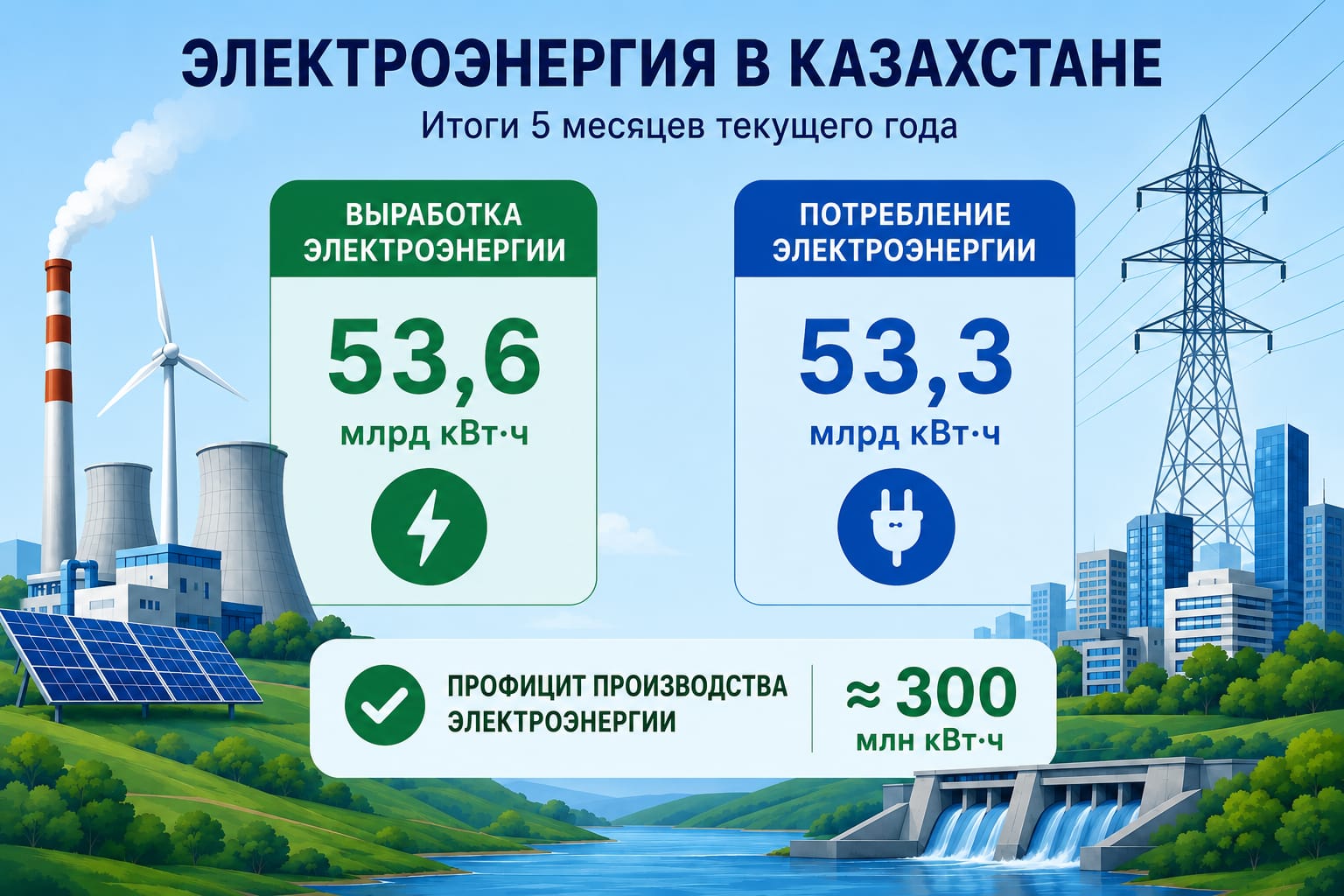 +300 млн кВт/сағ: Қазақстан электр энергиясының профицитін бекітті